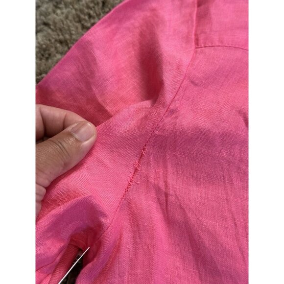 NWT CHARTER CLUB Pink 100% Linen button Front Blouse Top Roll Tab Sleeve LARGE - Picture 7 of 9